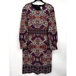 Chico's Floral Medallion Long Sleeve Sheath Dress Black Purple Red 3 (16) XL